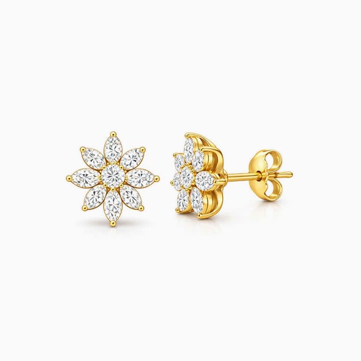 Diamond flower shape stud earrings