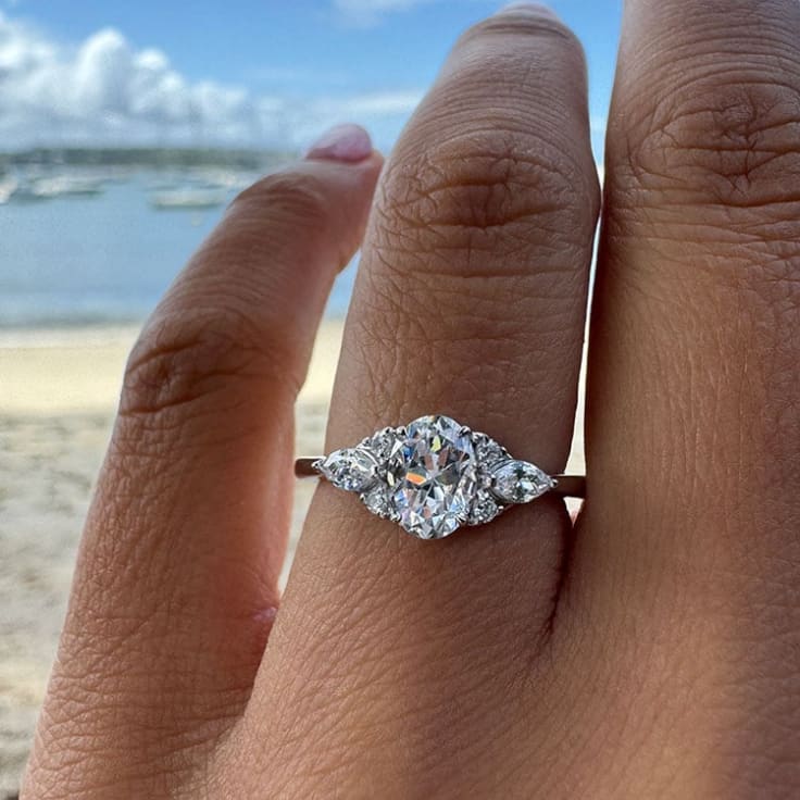 Art deco with oval diamond engagement ring