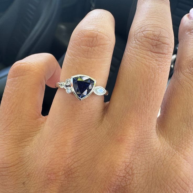 Trillion cut blue sapphire ring
