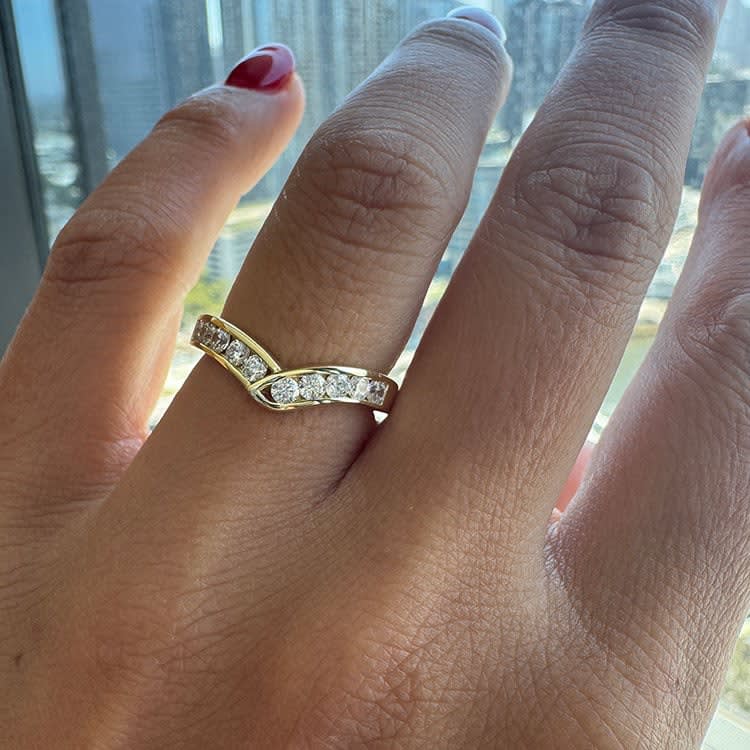 Channel set diamond curve wedding band