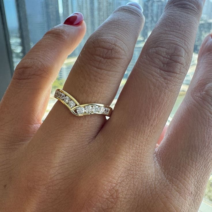 Channel set diamond curve wedding band