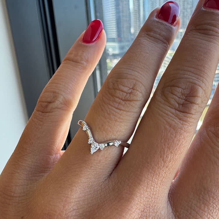 Wishbone wedding ring with diamonds