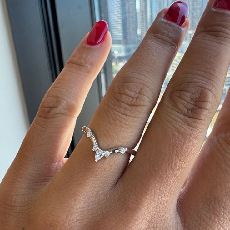 Wishbone wedding ring with diamonds
