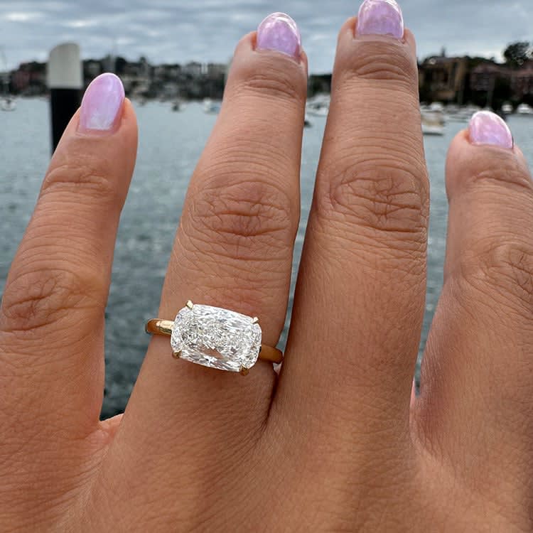 East west elongated cushion cut diamond