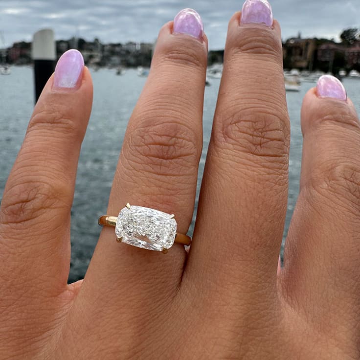 East west elongated cushion cut diamond