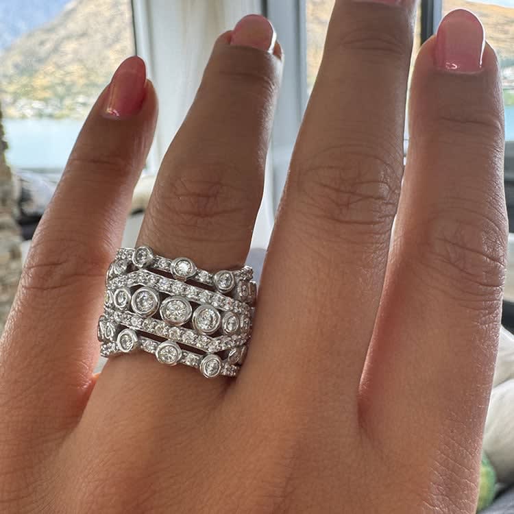 Wide diamond dress ring band with lab diamonds