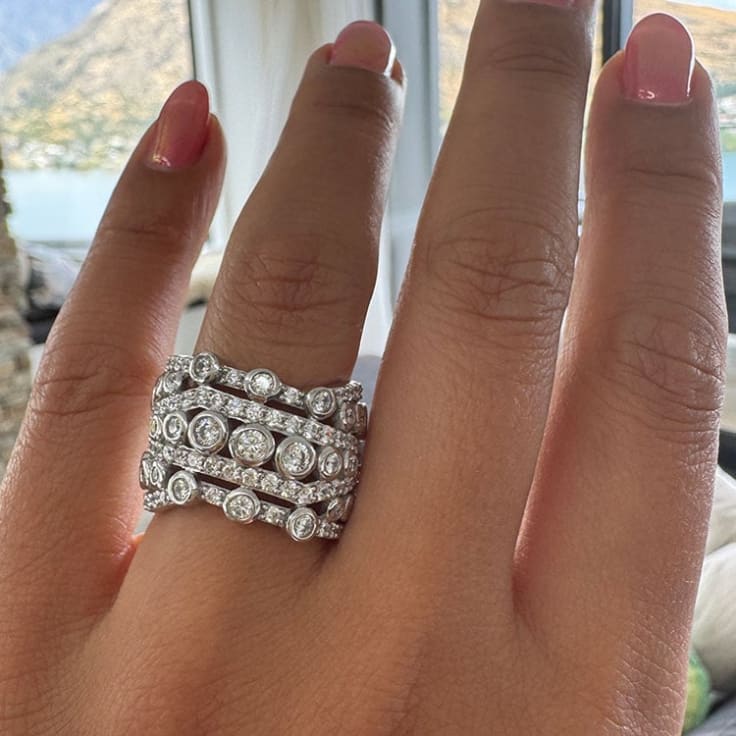 Wide diamond dress ring band with lab diamonds