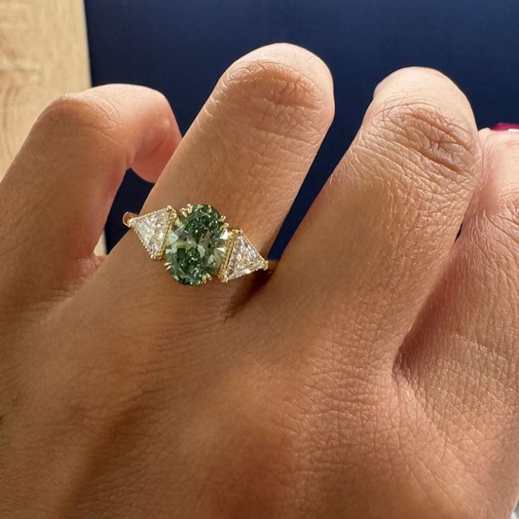 Lab green diamond trilogy ring