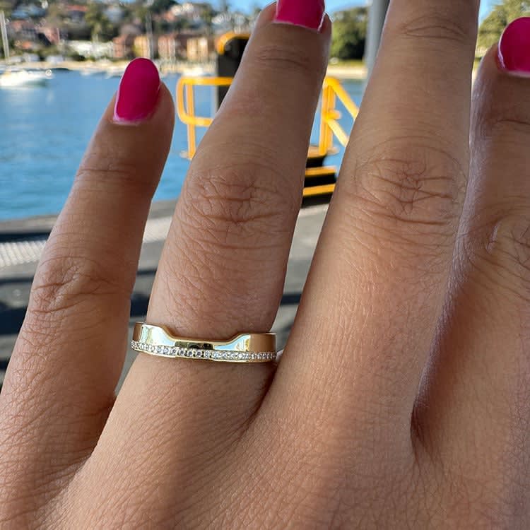Diamond wishbone wedding band yellow gold