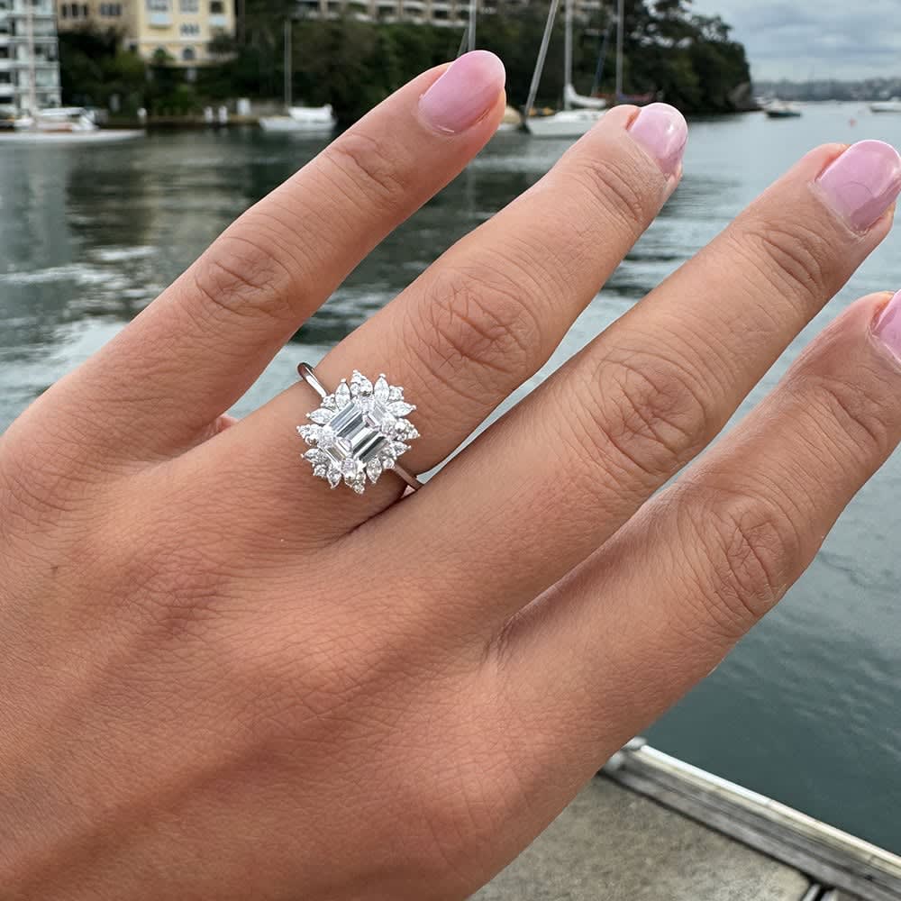 1ct Emerald cut unique engagement ring