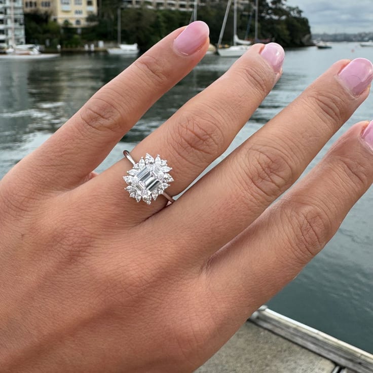 1ct Emerald cut unique engagement ring