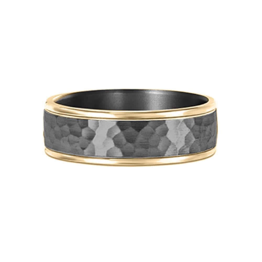 tantalum ring with hammer finish with gold edge
