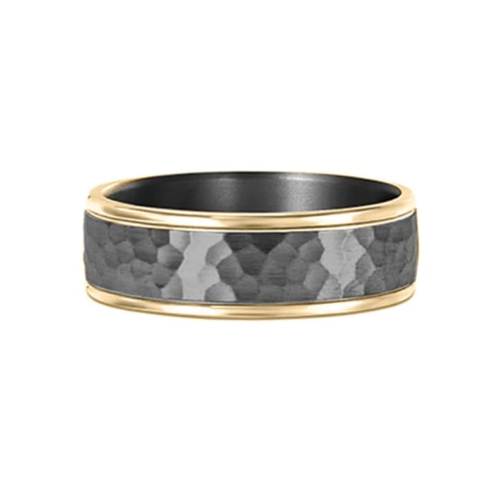 tantalum ring with hammer finish with gold edge