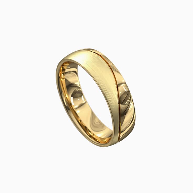 Matt and polish mens ring 18k yellow