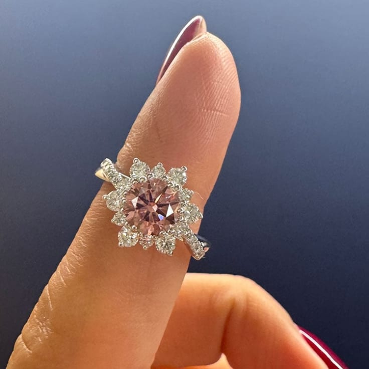 Pink diamond on a floral setting