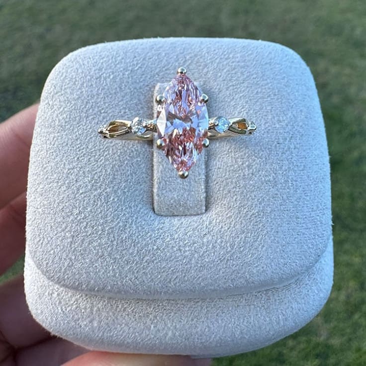 Pink lab diamond marquise ring