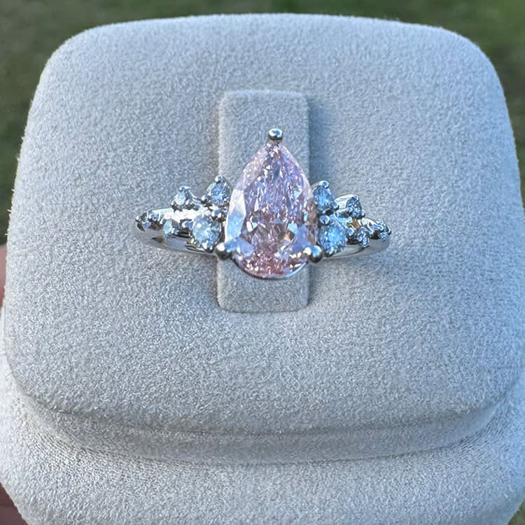Pear cut pink lab diamond ring