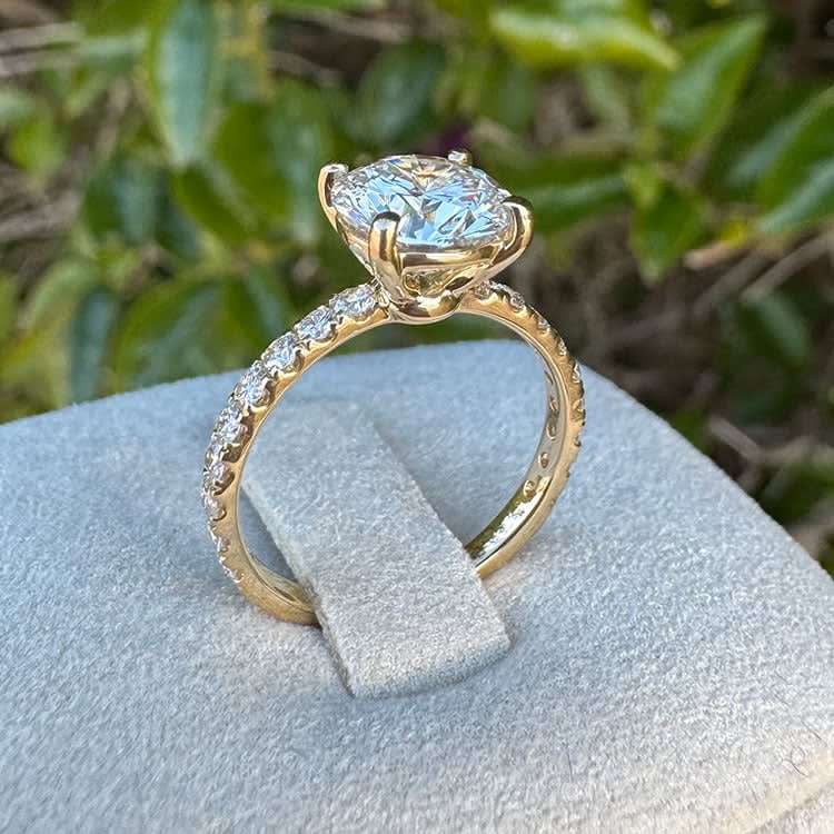 Round diamond on a diamond band