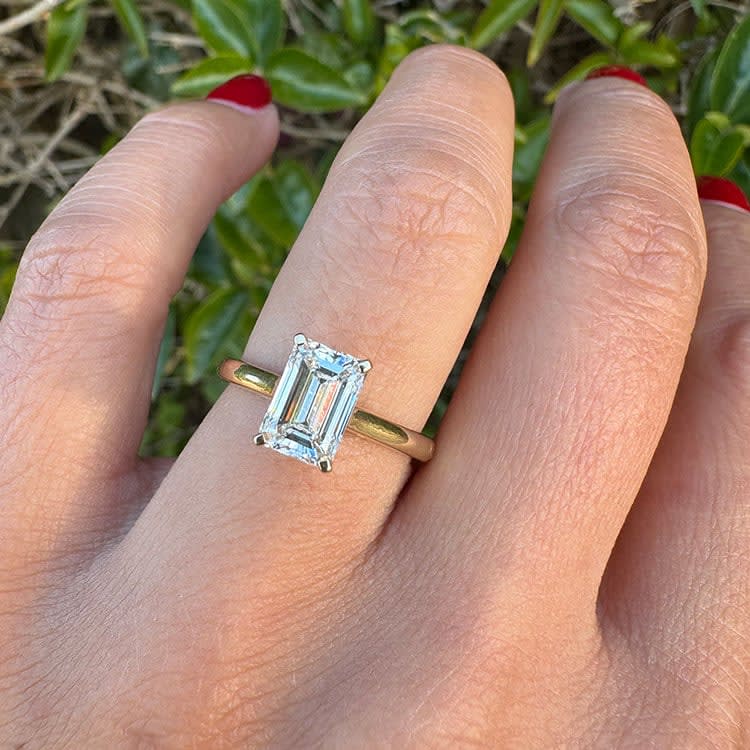 Emerald cut on a gold band