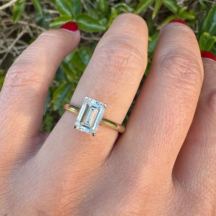 Emerald cut on a gold band