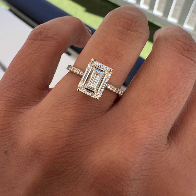 Emerald cut on a diamond band