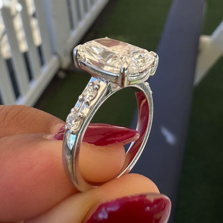 5ct elongated cushion cut on a white gold band