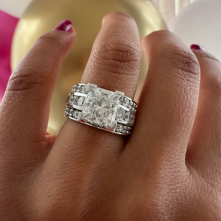 4 carat princess cut solid engagement ring