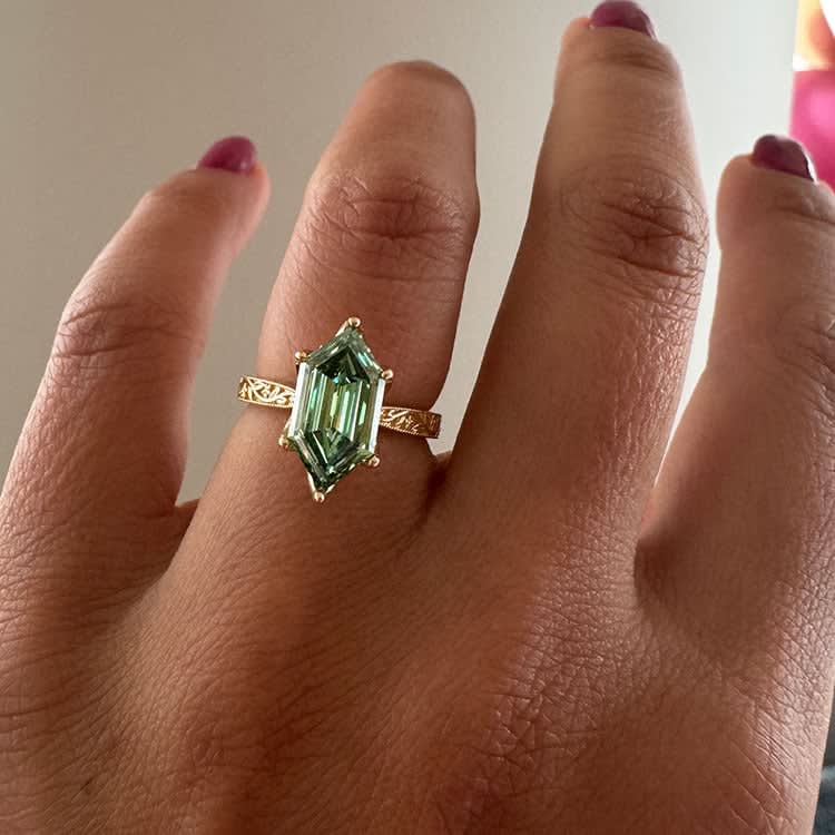 Green diamond in hexagon cut