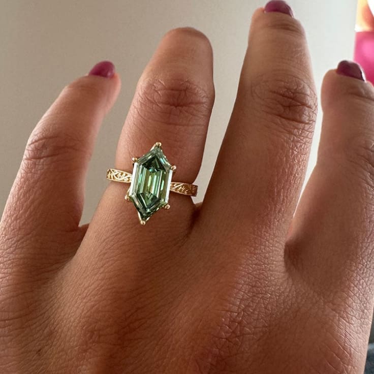 Green diamond in hexagon cut