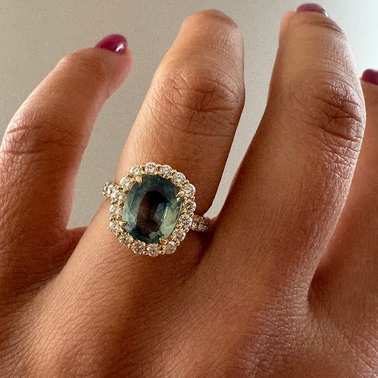 3 carat natural parti sapphire and diamond