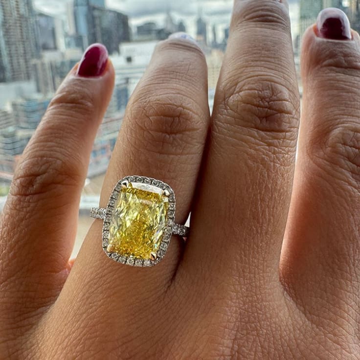5 carat Elongated cushion yellow  lab diamond