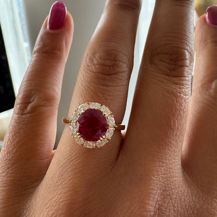 Lab Ruby with oval diamonds