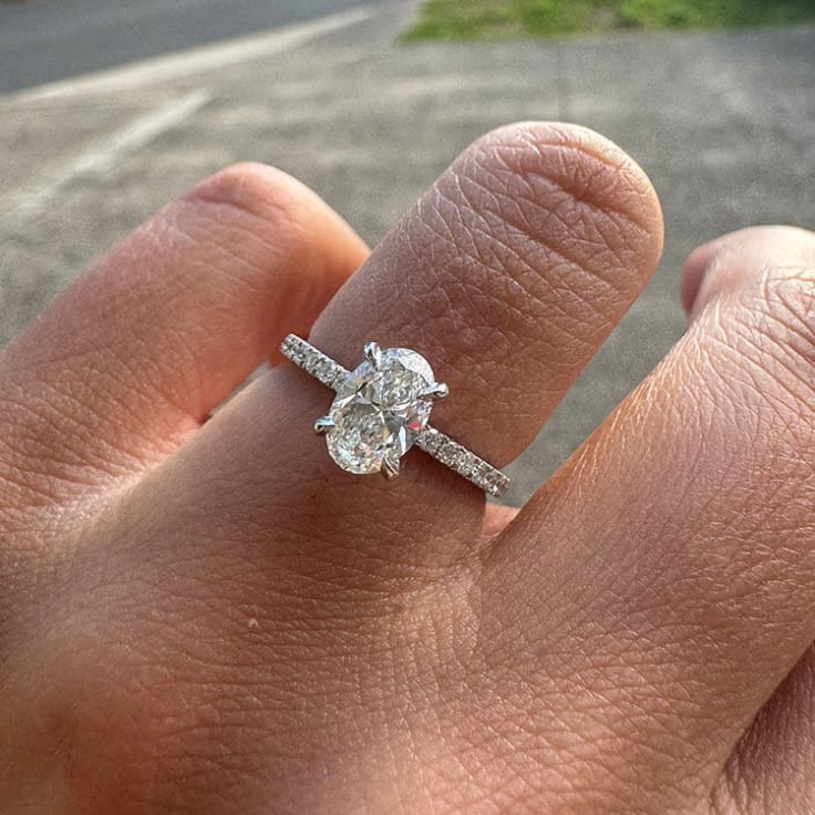 Platinum engagement ring set with oval