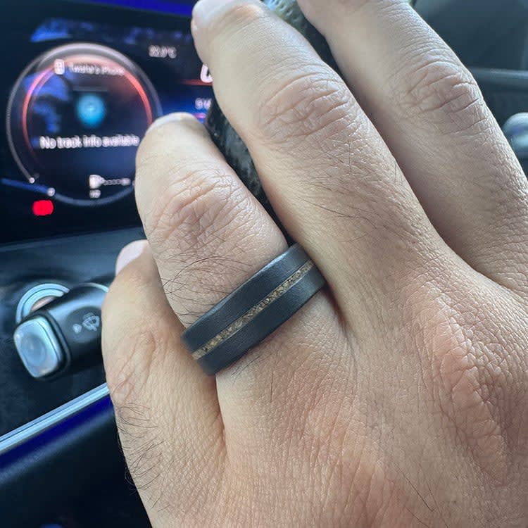 Brown dinosaur bone mens ring