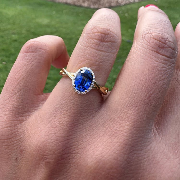 Lab blue sapphire on a gold band
