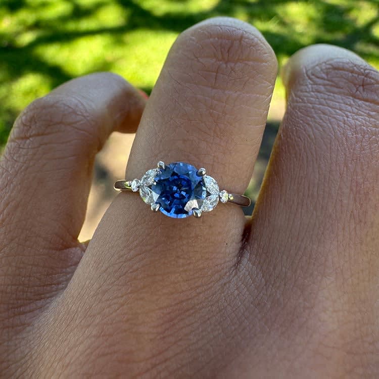 Lab Ceylon sapphire with diamond
