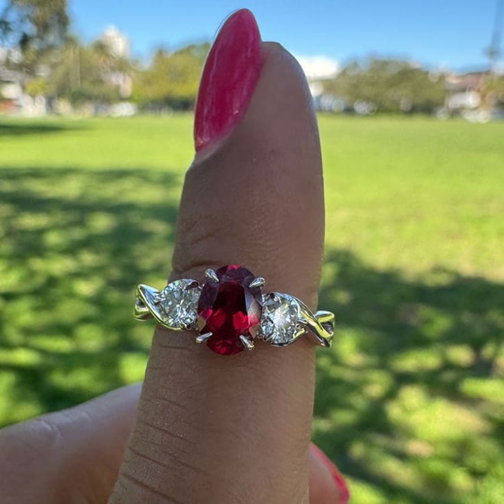 Lab Ruby and diamond ring 18k white gold