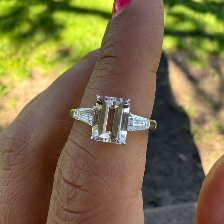 Natural pale morganite with lab diamond