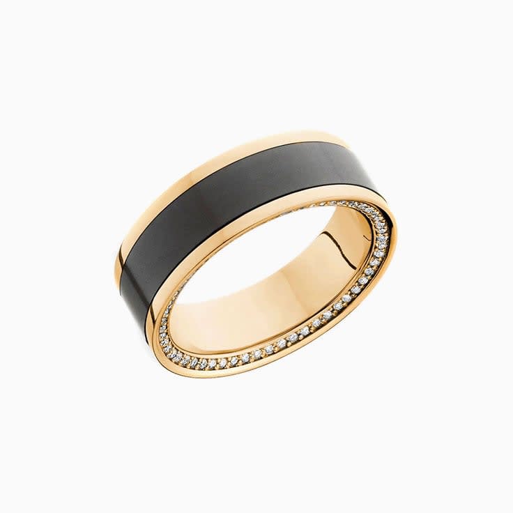Elysium on gold band with black diamond