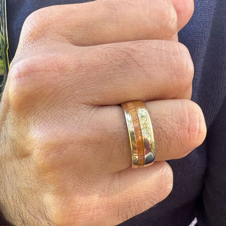 14k yellow gold ring with wood inlay