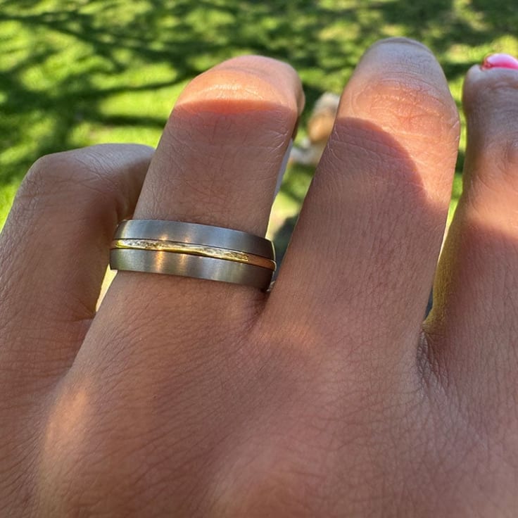 18k yellow stripe on a titanium band