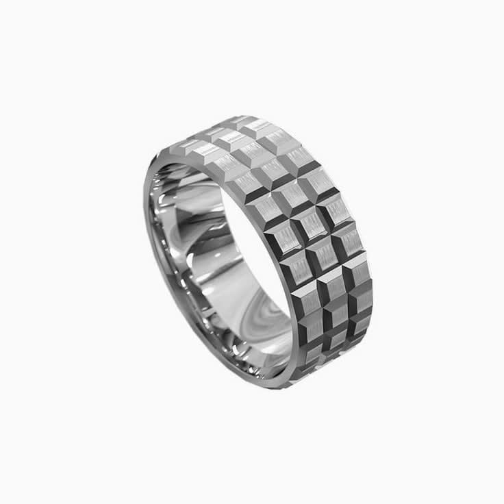 Brick pattern 8mm mens ring
