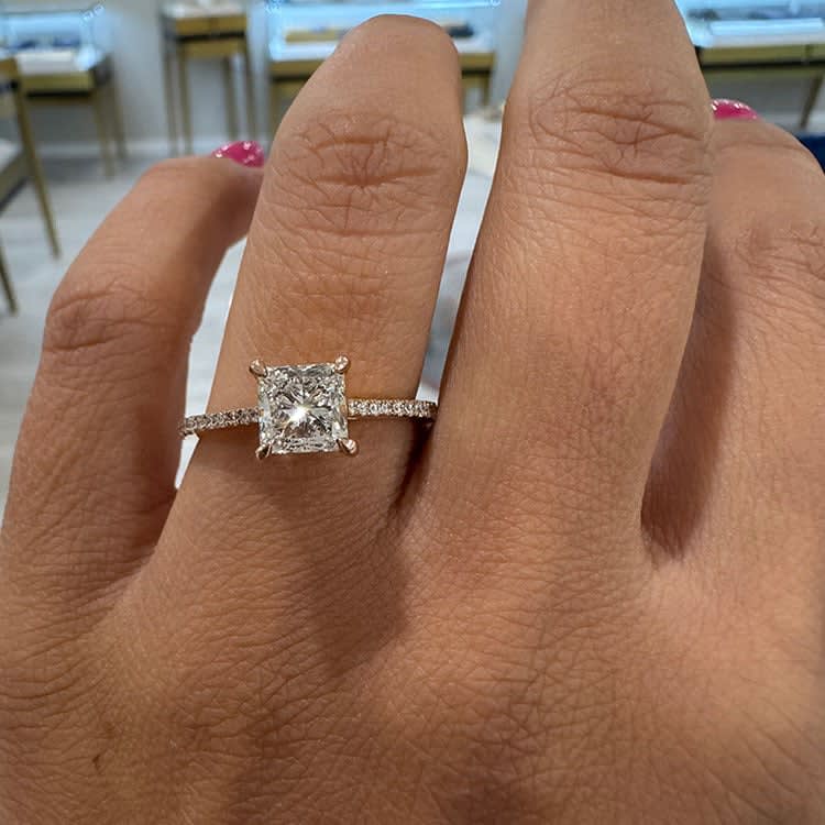 Princess cut diamond on a diamond band