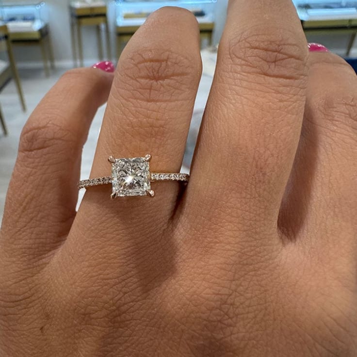 Princess cut diamond on a diamond band