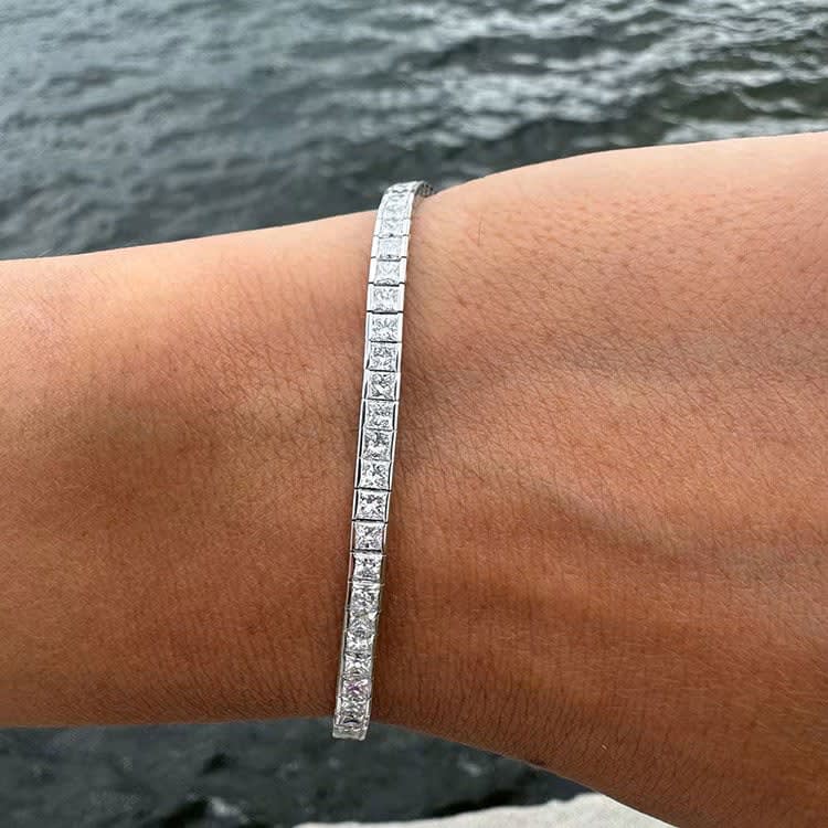 Lab princess cut channel set tennis bracelet