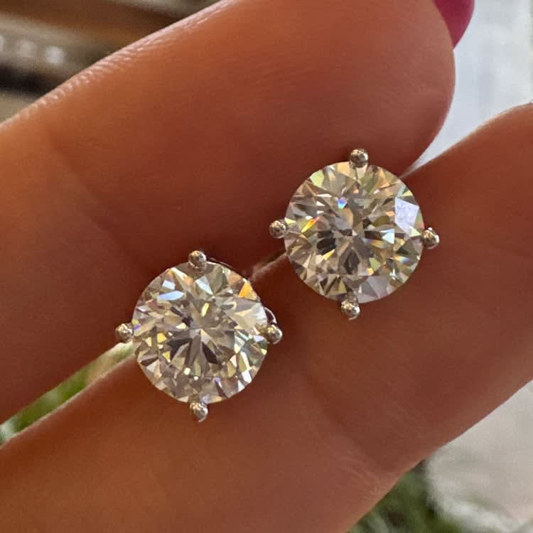 2 carat DVVS2 studs in 4 prong setting