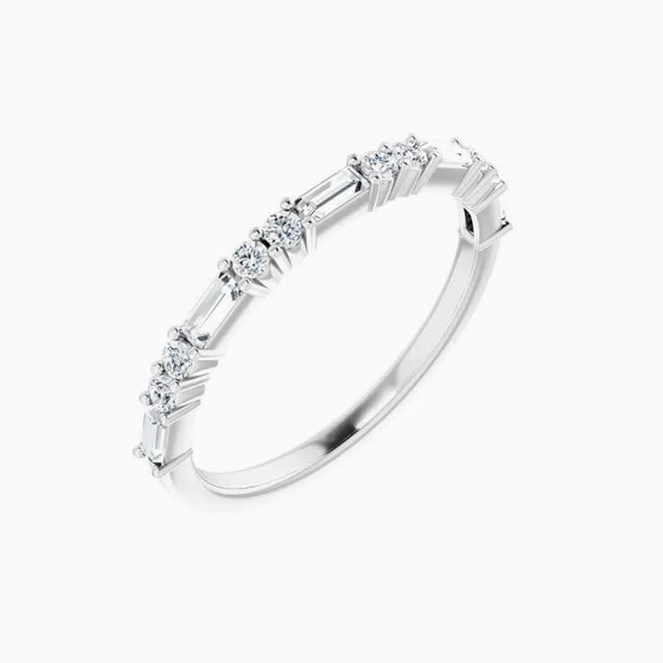 Baguette and Round Wedding Band in white gold
