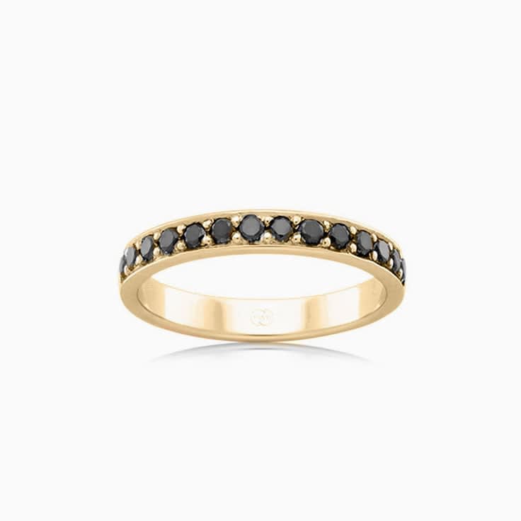 Black Diamond wedding ring in yellow gold