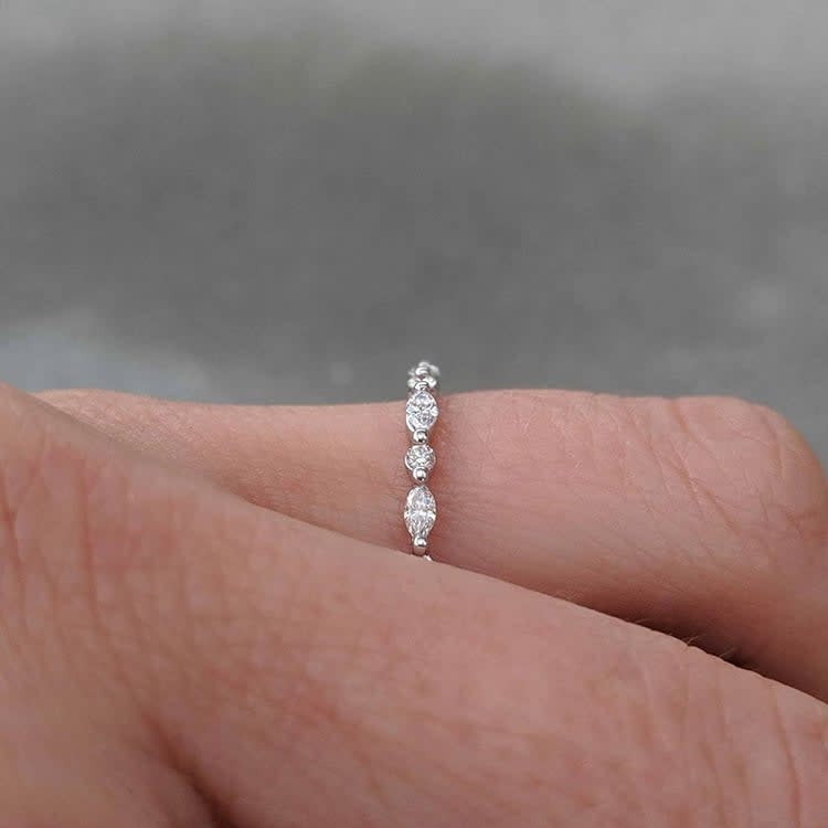 Marquise And Round Diamond Wedding Band in white gold