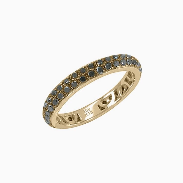 Two Black diamond Wedding Ring in yellow gold